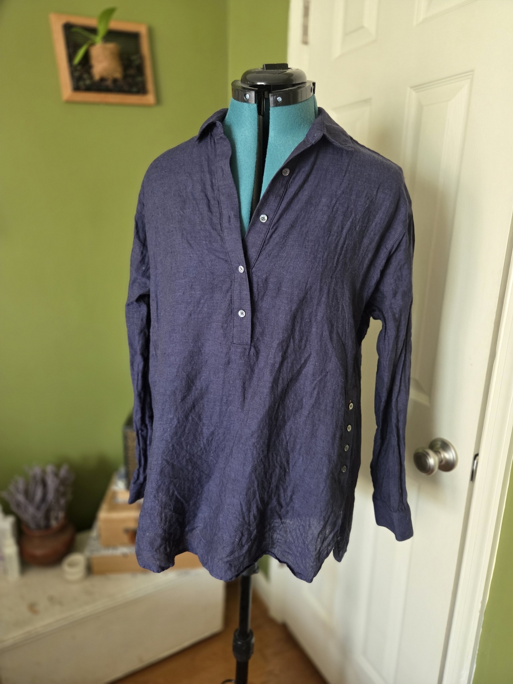 J. McLaughlin 100% Linen Long-Sleeve Button Popover Shirt